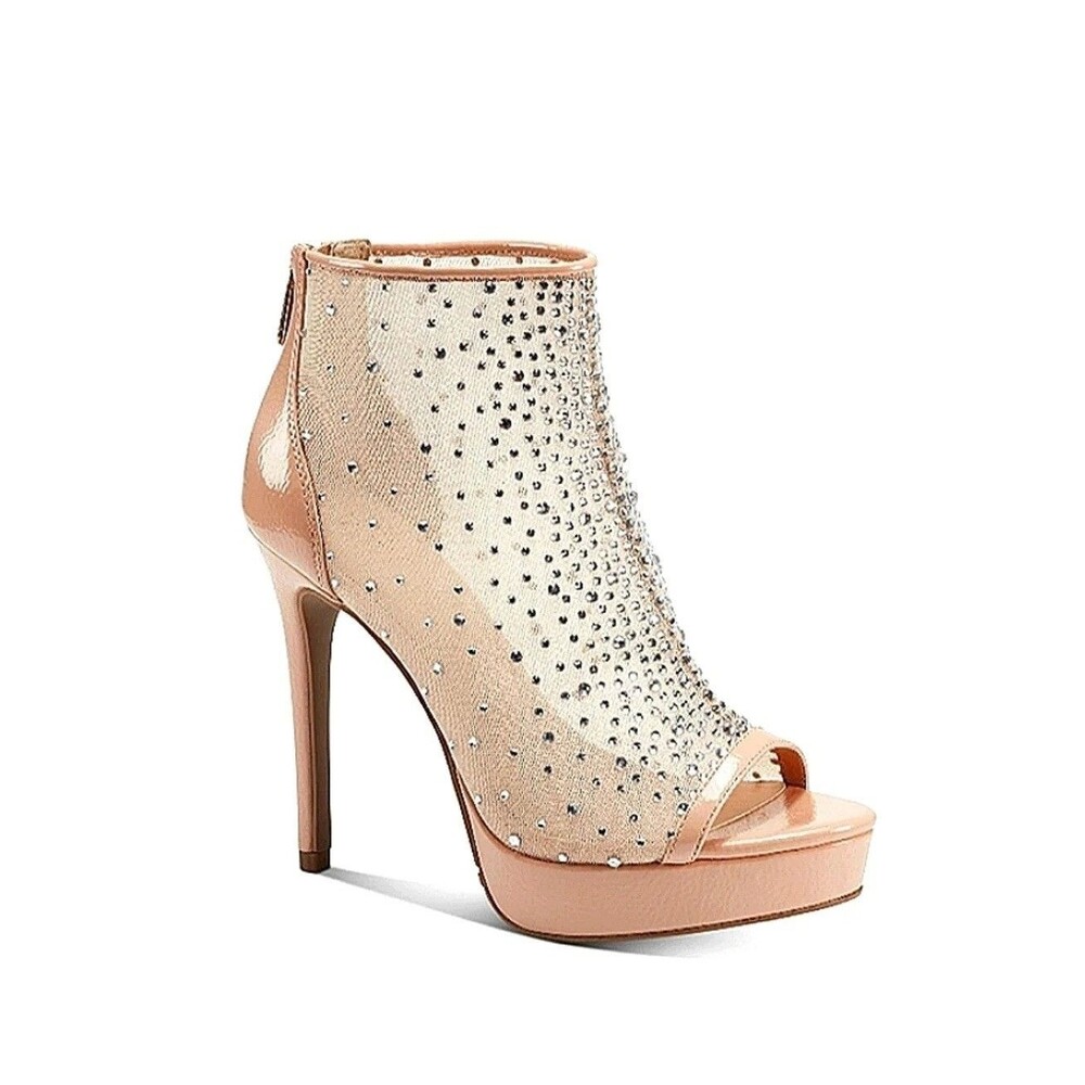 Thalia Sodi Womens 7.5 M Nude Mesh Desire Rhinestone Platform Heels Display RK0